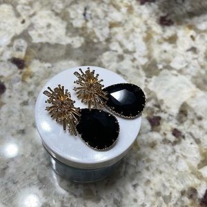 Gold Tone and Black Earrings with Sparkly Rhinestones